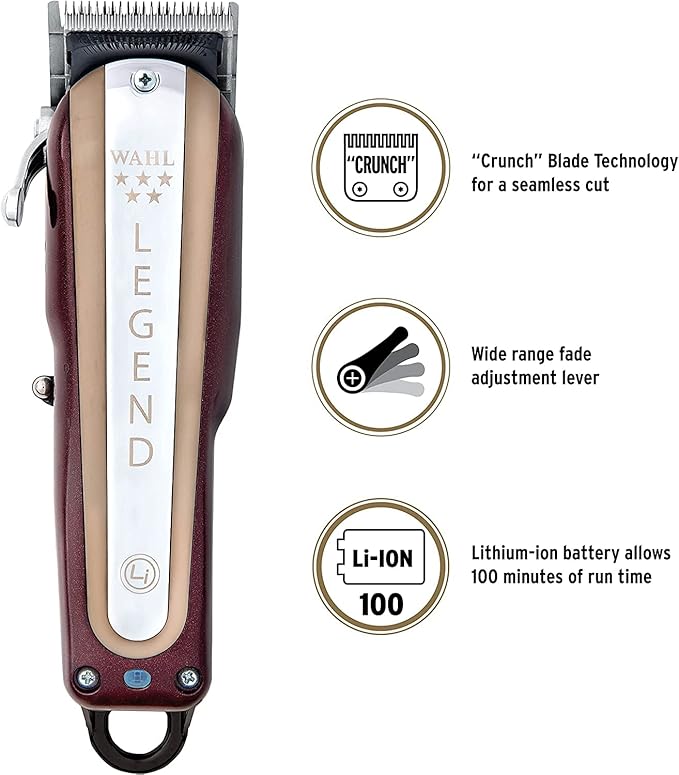 WAHL Legend 5 Star Professional Lithium-Ion Cord/Cordless Clipper, 5 Star Wedge Blade Technology, Wide Taper Lever Adjustment, Excellent for Soft Line Fading and Seamless Bleand, 100 of Minutes Runtime x-pression