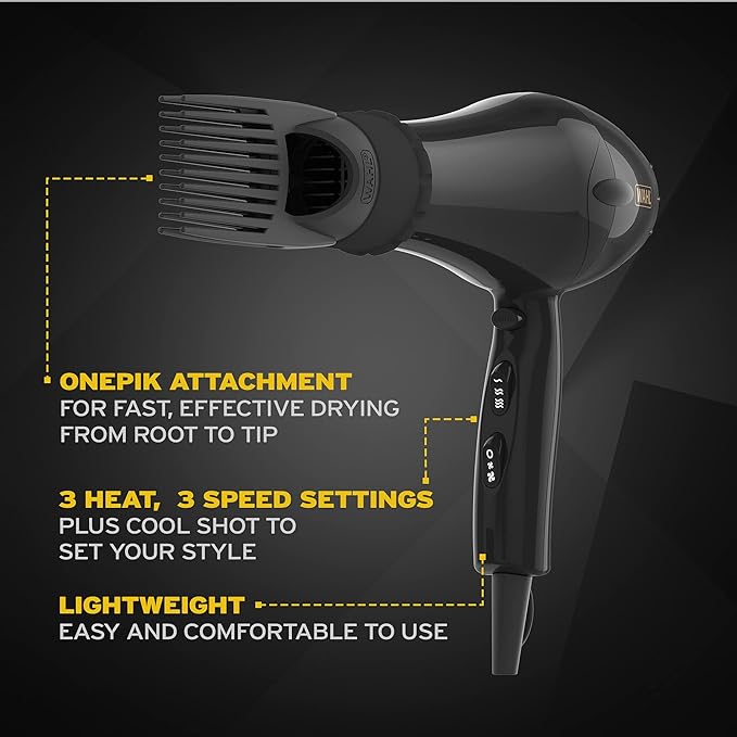 Wahl Power Pik 2 Turbo Afro Hair Dryer , 1500 Watt with Afro Comb Pik Attachment x-pression