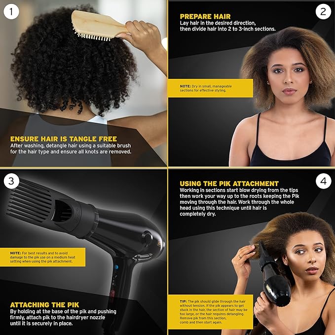 Wahl Power Pik 2 Turbo Afro Hair Dryer , 1500 Watt with Afro Comb Pik Attachment x-pression