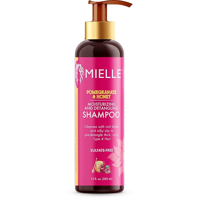 Mielle Organics Pomegranate & Honey Moisturizing and Detangling Shampoo, Hydrating Curl Cleanser For Dry, Damaged Type 4 Hair, Repair, Restore, and Prevent Frizz, 12-Fluid Ounces x-pression