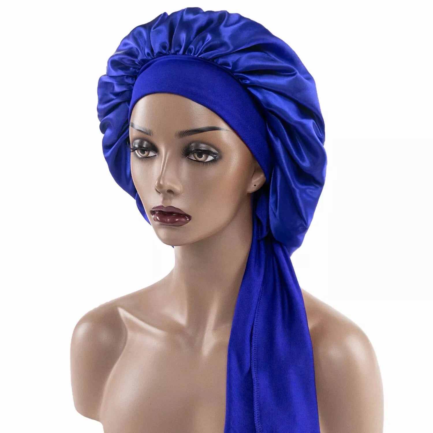 Women Long Hair Care Satin Bonnet Night Sleep Hat Cap 2strips Silk feel UK x-pression
