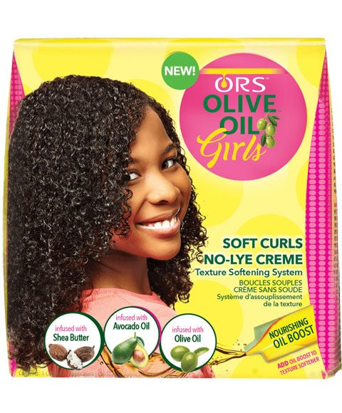 ORS Olive Oil Girls Soft Curls No-Lye Creme Texture Softening System Kit with Olive, Coconut & Avocado Oils x-pression