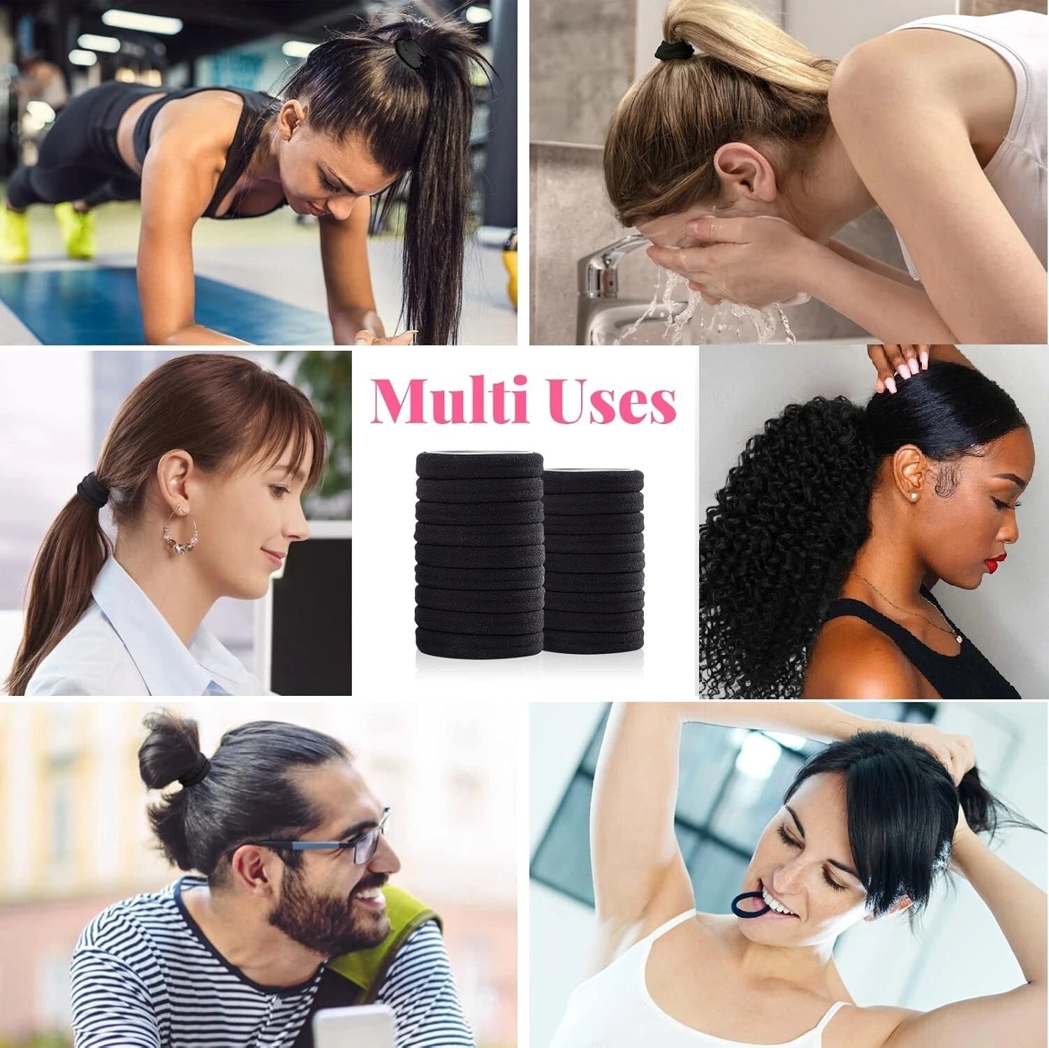 12-48pcs Large Cotton Stretch Ties Band Ponytail Headband for Thick & Curly Hair x-pression