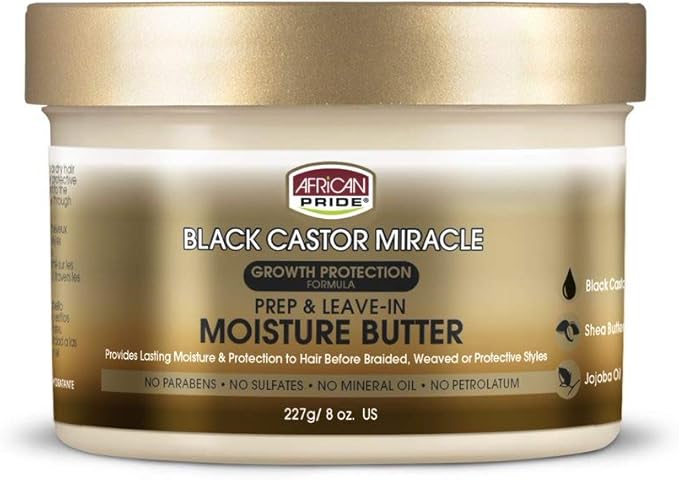 African Pride Black Castor Miracle Moisture Prep Leave In Butter, 8 oz