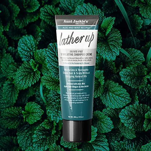Aunt Jackie's Aloe & Mint Recipes Lather Up Stimulating Hair Moisturizing Shampoo Crème, Sulfate Free for All Hair Types and Textures, Green, 10 Oz x-pression