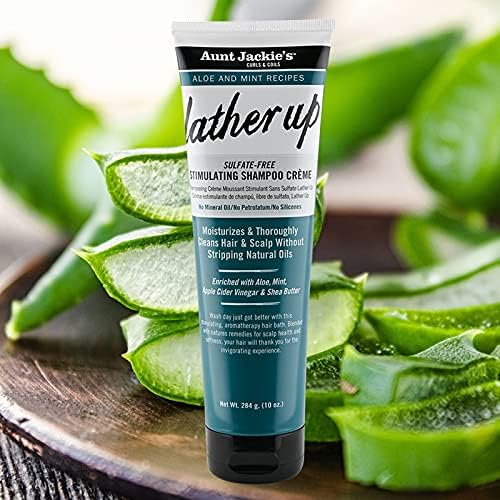 Aunt Jackie's Aloe & Mint Recipes Lather Up Stimulating Hair Moisturizing Shampoo Crème, Sulfate Free for All Hair Types and Textures, Green, 10 Oz x-pression