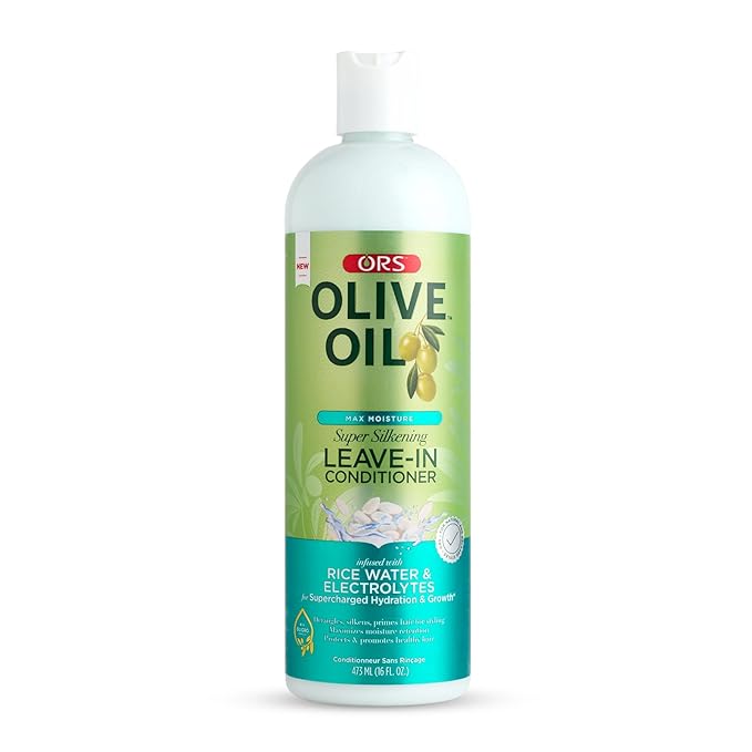 ORS Olive Oil Max Moisture Leave-In Conditioner with Rice Water and Electrolytes for Supercharged Hair Hydration 16.0 Ounce