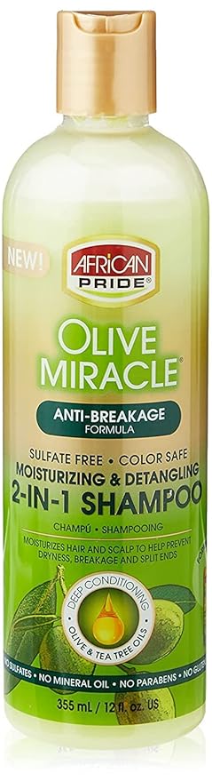 African Pride Olive Miracle 2 in 1 Shampoo & Conditioner, 12 Oz