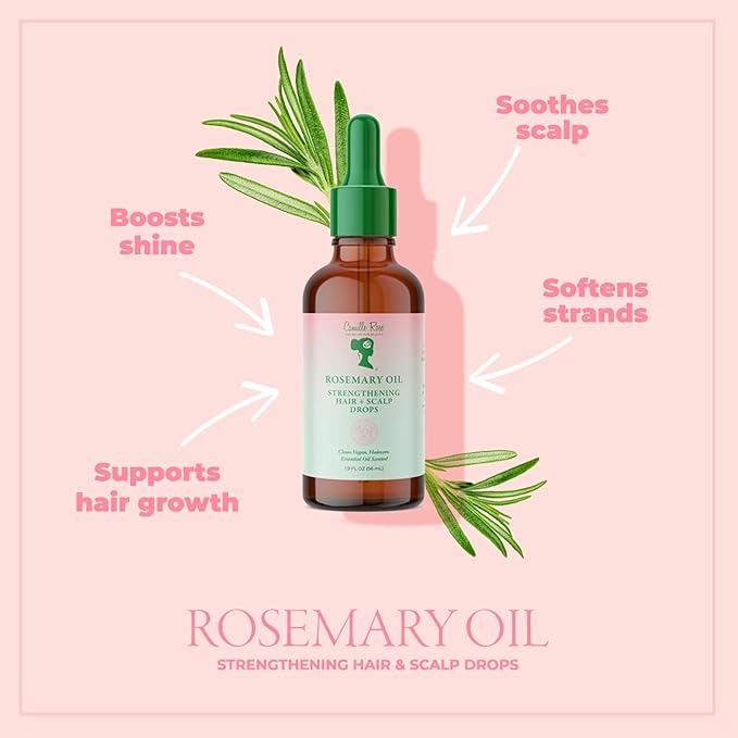 Camille Rose Rosemary Oil Strengthening Hair & Scalp Drops, with Castor, Peppermint & Rosemary Oils, for Hair Growth, Hydration & Strength, 1.9 fl oz
