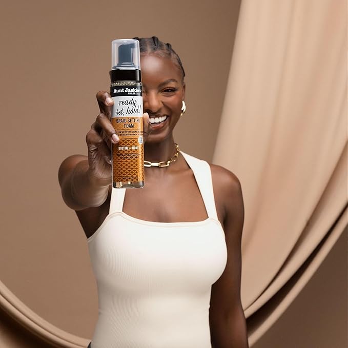Aunt Jackie's Curls & Coils Braid + Twist Collection Ready, Set, Hold Braid Setting Foam with Extra Firm Hold, 8.5 fl oz x-pression