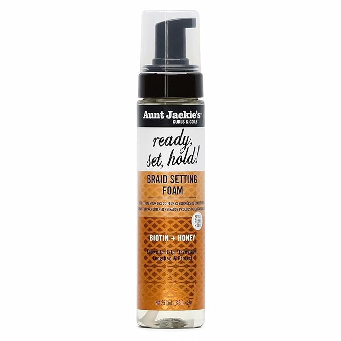 Aunt Jackie's Curls & Coils Braid + Twist Collection Ready, Set, Hold Braid Setting Foam with Extra Firm Hold, 8.5 fl oz x-pression