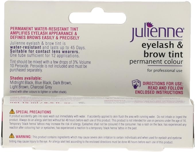 Julienne Eyelash and Eyebrow Permanent Midnight Black 01 Colour Tint 15ml