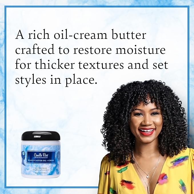Camille Rose Black Castor Oil & Chebe Buttercream, Strengthening and Styling Butter to Restore Moisture for Thick, Textured Hair, 8 oz