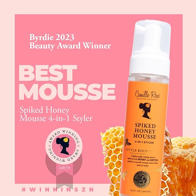 Camille Rose Spiked Honey Mousse, 4-in-1 Hair Styler with Nettle Root, to Nourish and Hydrate Strands, Define Curls, and Add shine, for All Hair Types, 8 fl oz x-pression