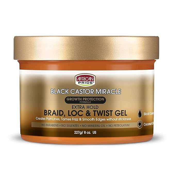 African Pride Black Castor Miracle Extra Hold Braid, Loc, Twist Gel, Tames Frizz & Edges, No Parabens, Sulfates, Mineral Oil or Petrolatum, Contains Black Castor & Coconut Oil