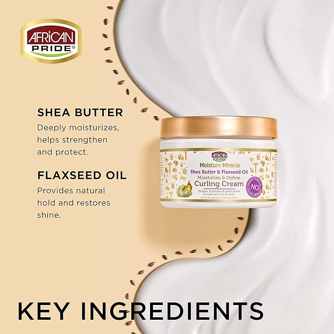 African Pride Shea Butter And Flaxseed Oil Moisture Miracle Curl Cream, Hydrate & Strengthen, 12oz x-pression