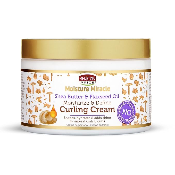 African Pride Shea Butter And Flaxseed Oil Moisture Miracle Curl Cream, Hydrate & Strengthen, 12oz x-pression