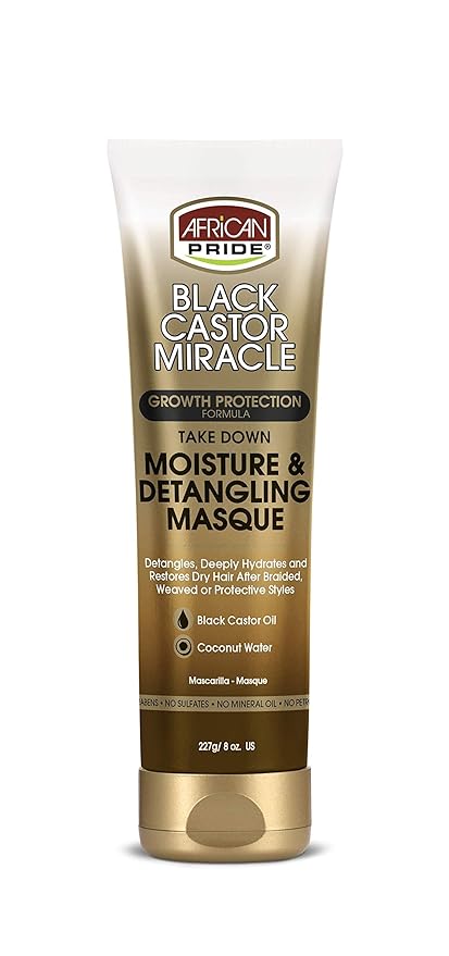 African Pride Black Castor Miracle Take Down Moisture & Detangling Masque - Hydrates, Restores Dry Hair, Contains Black Castor Oil & Coconut Water, Conditions, Removes Build-Up, Prevent Breakage, 8 oz