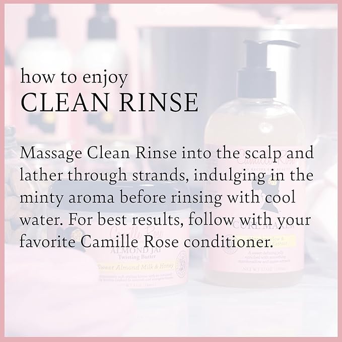 Camille Rose Clean Rinse Shampoo, with Honey and Peppermint to Moisturize and Clarify, for all Hair Types, 8 oz x-pression