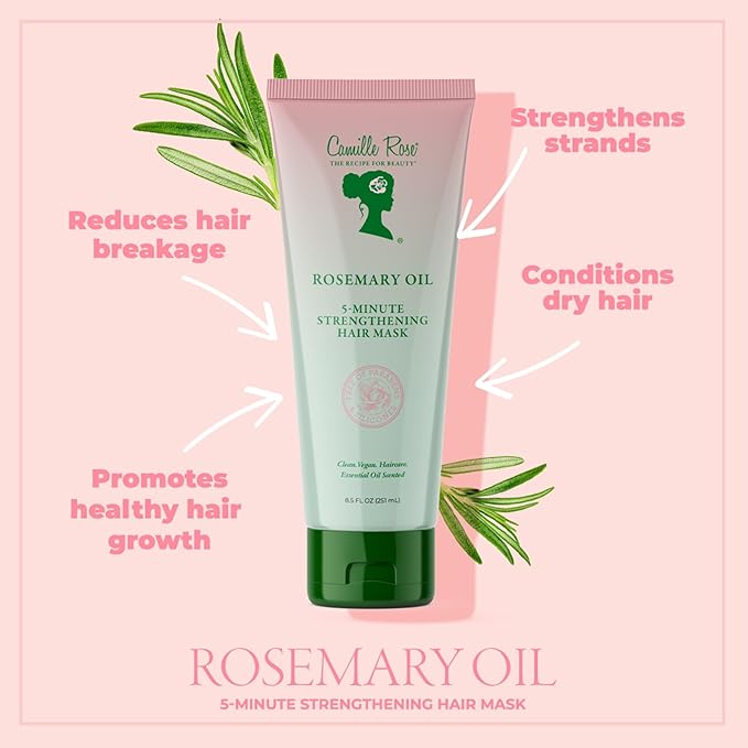 Camille Rose Rosemary Oil 5-Minute Deep Strengthening Hair Mask and Conditioner, with Natural Castor, Peppermint, and Rosemary Oils for Hair Growth & All Hair Types, 8.5 fl oz x-pression