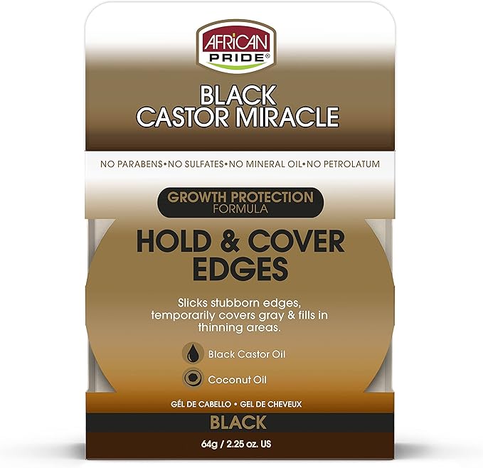 African pride black castor miracle hold & cover edges BLACK , 2.25 oz, 64 ml