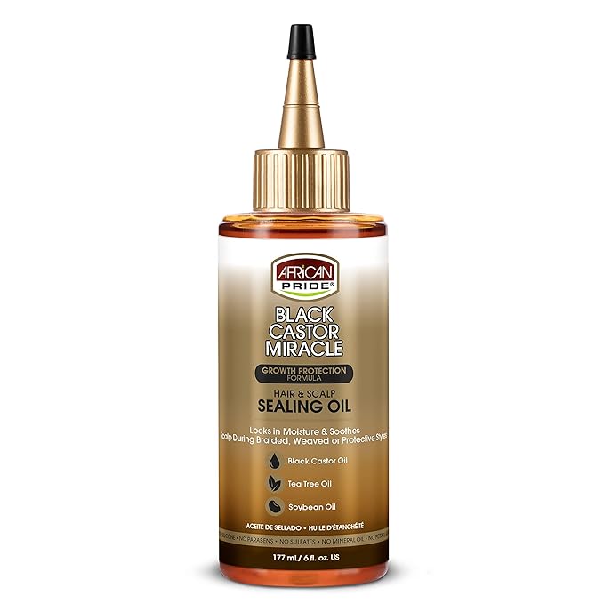 African Pride Black Castor Miracle Hair & Scalp Sealing Oil - Locks in Moisture & Soothes, Contains Black Castor/Tea Tree/Soybean Oil, 6 oz