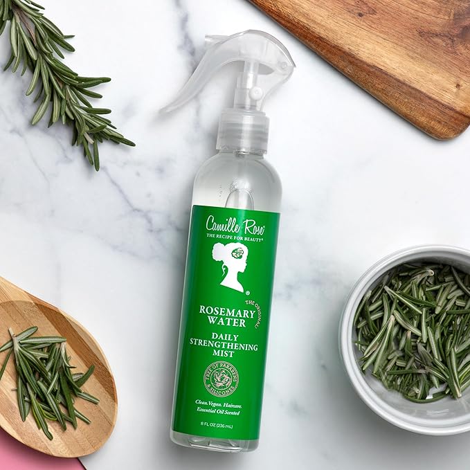 Camille Rose Rosemary Water Daily Strengthening Mist, with Peppermint and Rosemary Essential Oils to Strengthen Strands and Promote Hair Growth, for all Hair Types, 8 fl oz x-pression