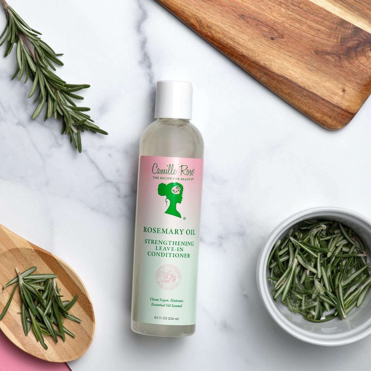 Camille Rose Rosemary Oil Strengthening Leave-In Conditioner, with Castor, Peppermint & Rosemary Oils to Encourage Hair Growth, Detangle & Moisturize, 8 fl oz