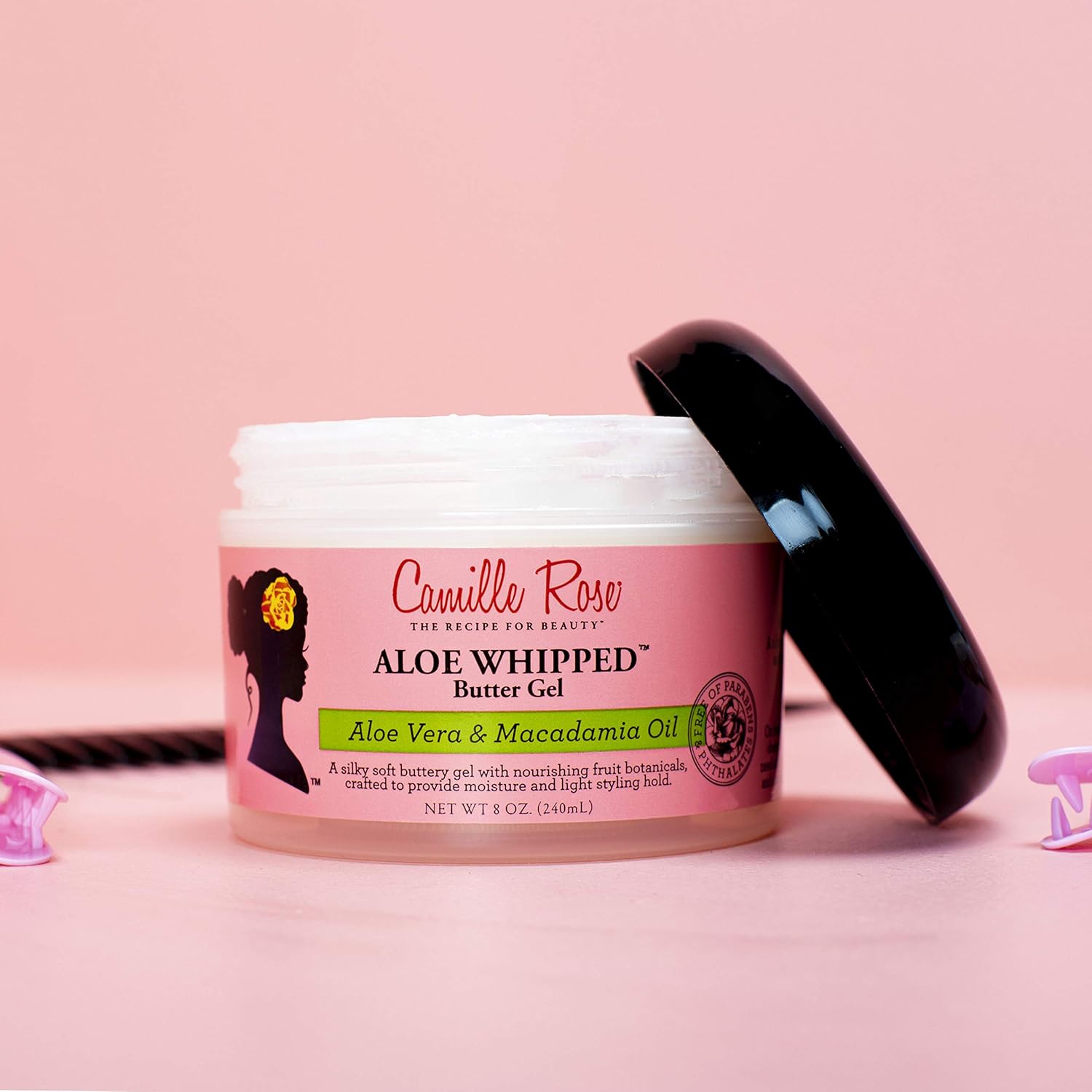 Camille Rose Aloe Whipped Butter Hair Styling Gel, with Aloe Vera and Macadamia Oil for Moisture and Light Hold, for All Hair Types 8 oz x-pression