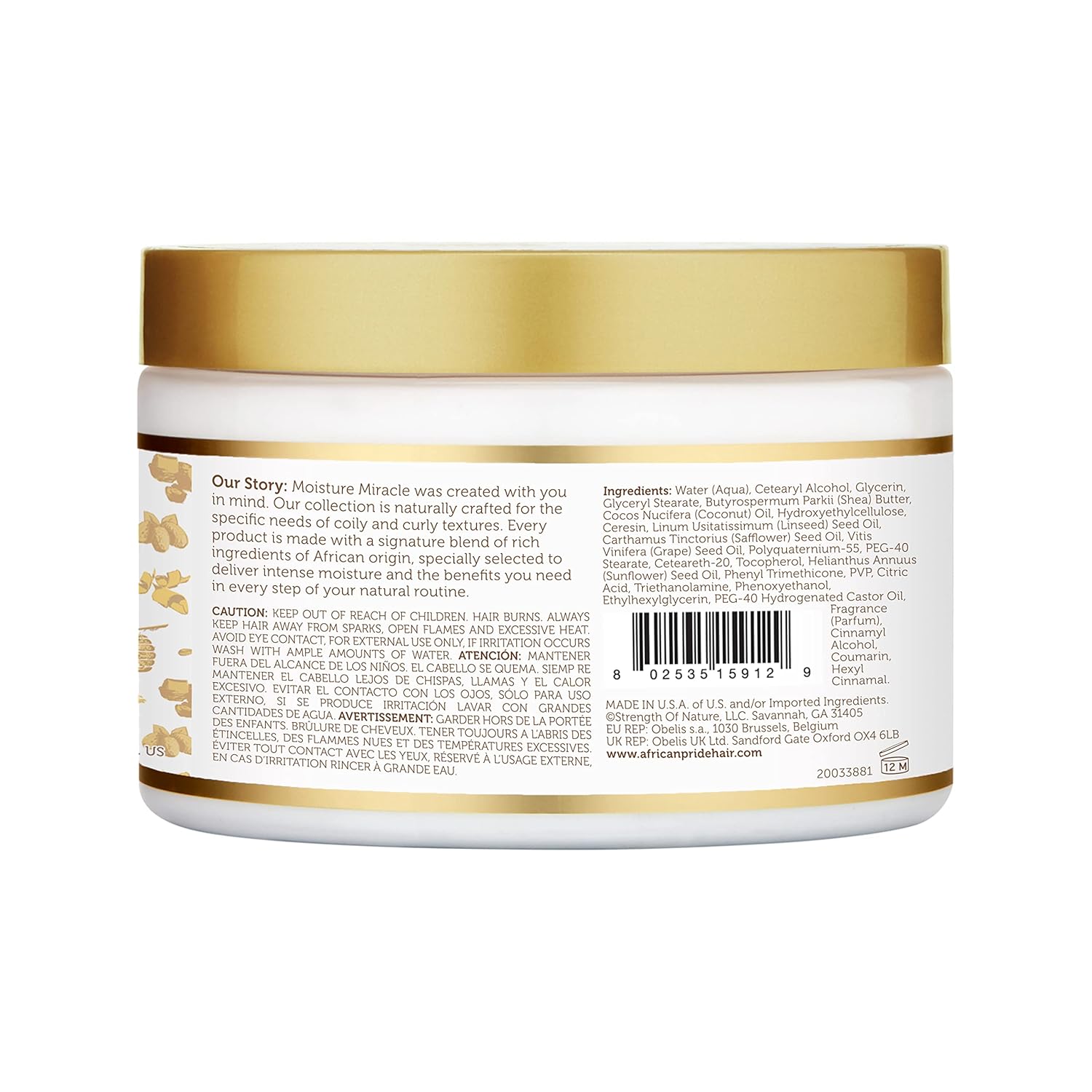 African Pride Shea Butter And Flaxseed Oil Moisture Miracle Curl Cream, Hydrate & Strengthen, 12oz x-pression