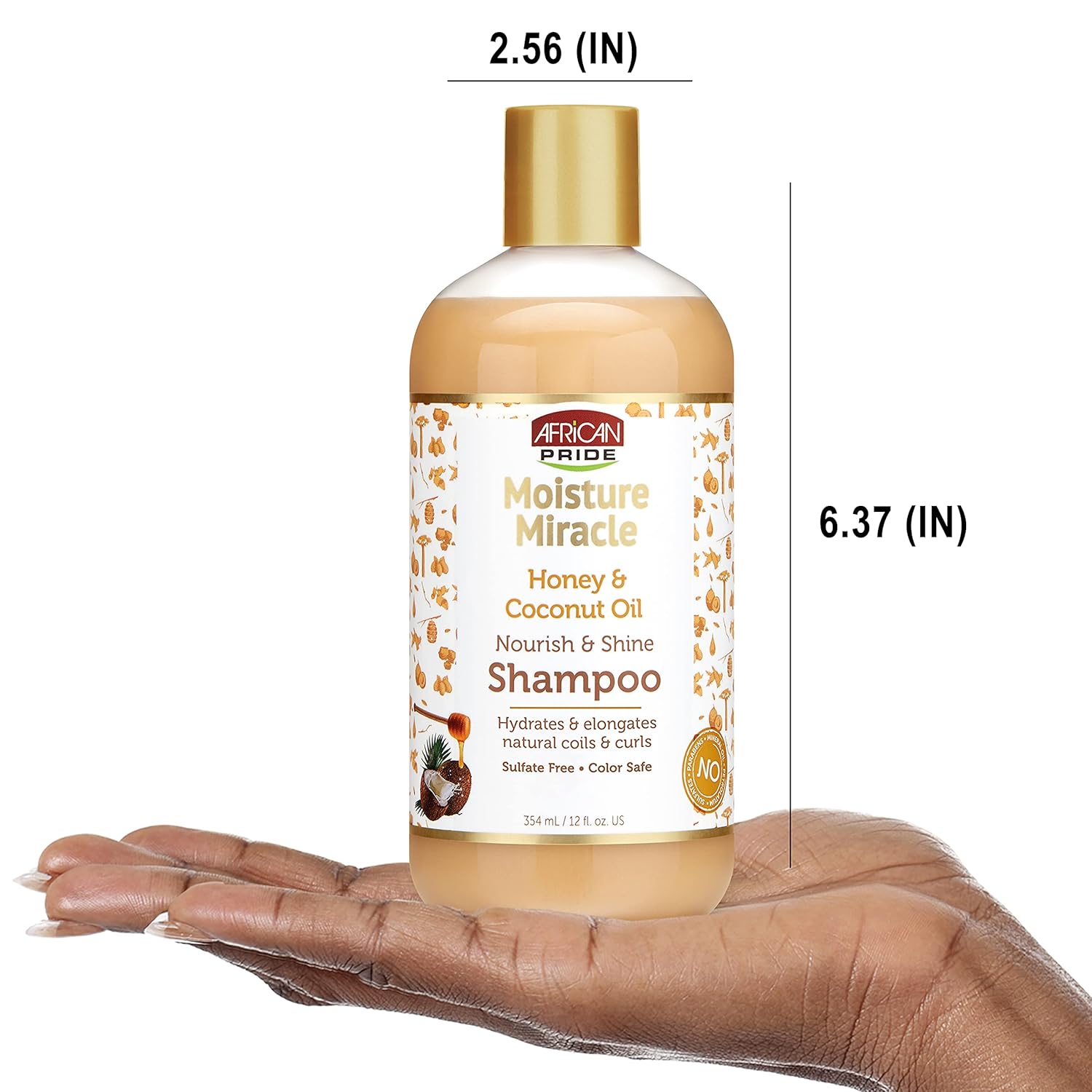 African Pride Moisture Miracle Honey & Coconut Oil Shampoo - For Natural Coils & Curls, Nourishes & Shines, Sulfate Free, Color Safe, 12 oz.