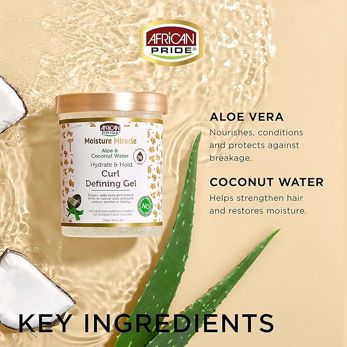 African Pride Moisture Miracle Hydrate & Hold Curl Defining Hair Gel, For Natural Coils & Curls, Hydrates & Controls Frizz, 18 oz x-pression
