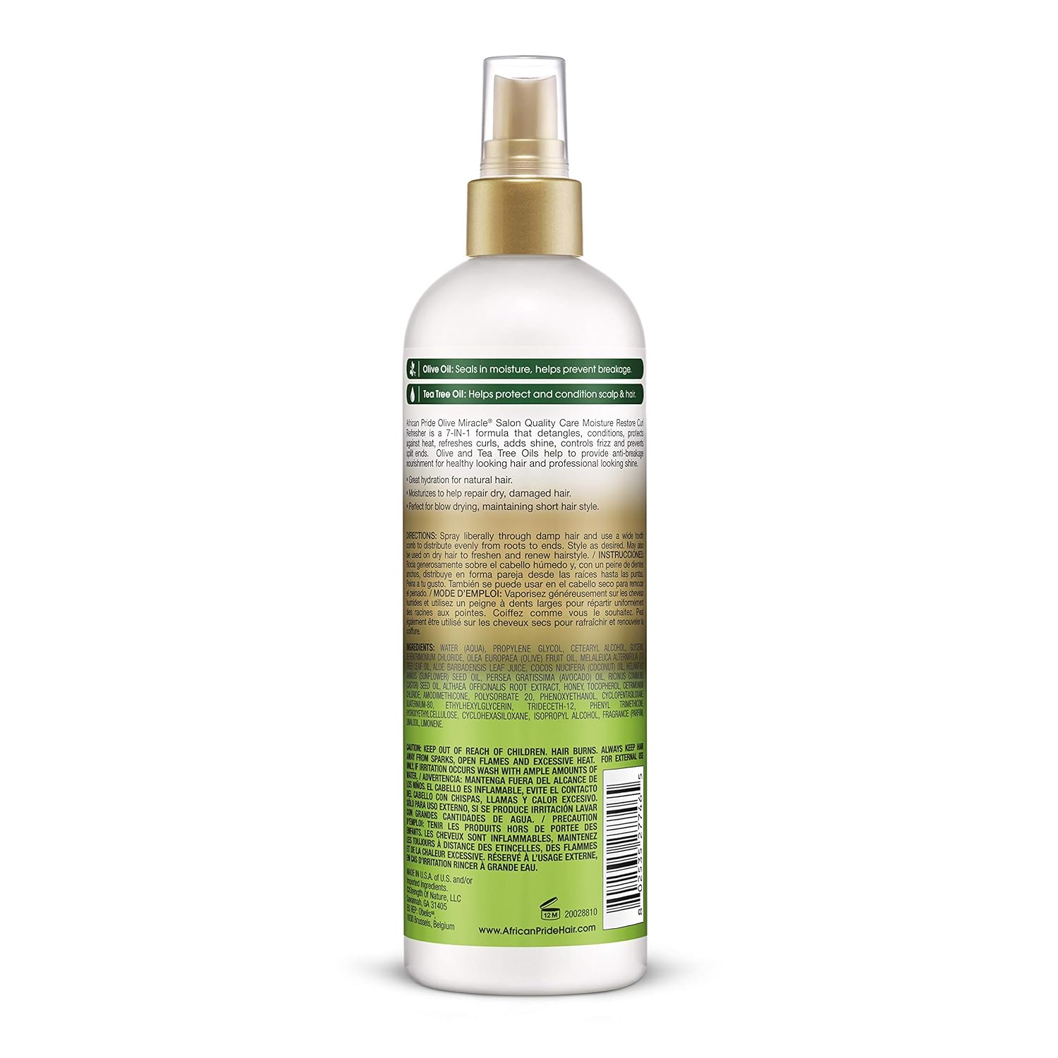 African Pride Olive Miracle 7-IN-1 Leave-In Moisture Restore Hair Curl Refresher, Provides Moisture & Helps Repair Natural Coils & Curls, Enriched with Olive & Tea Tree Oil, 12 oz