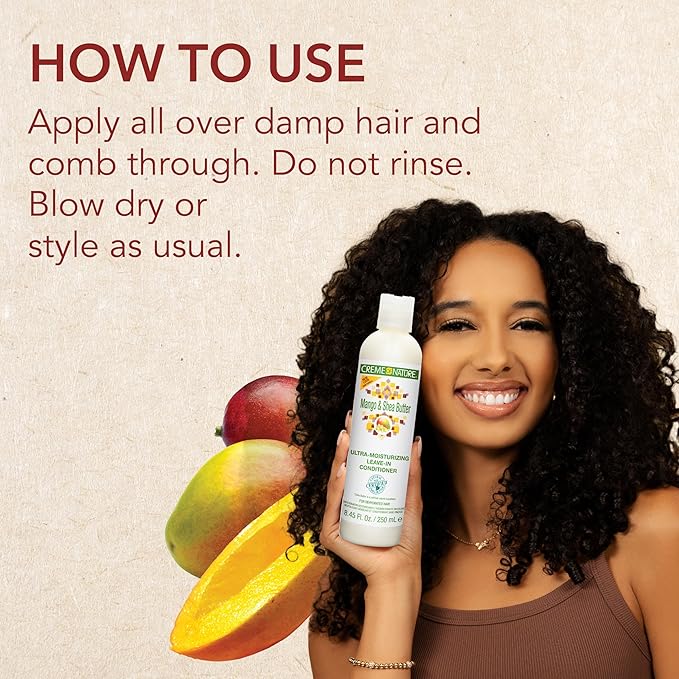 Leave In Conditioner with Mango & Shea Butter by Crème of Nature, Ultra Moisturizing for Dry Dehydrated Hair, 8.45 Fl Oz x-pression