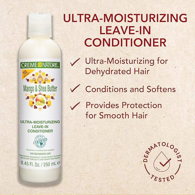 Leave In Conditioner with Mango & Shea Butter by Crème of Nature, Ultra Moisturizing for Dry Dehydrated Hair, 8.45 Fl Oz x-pression