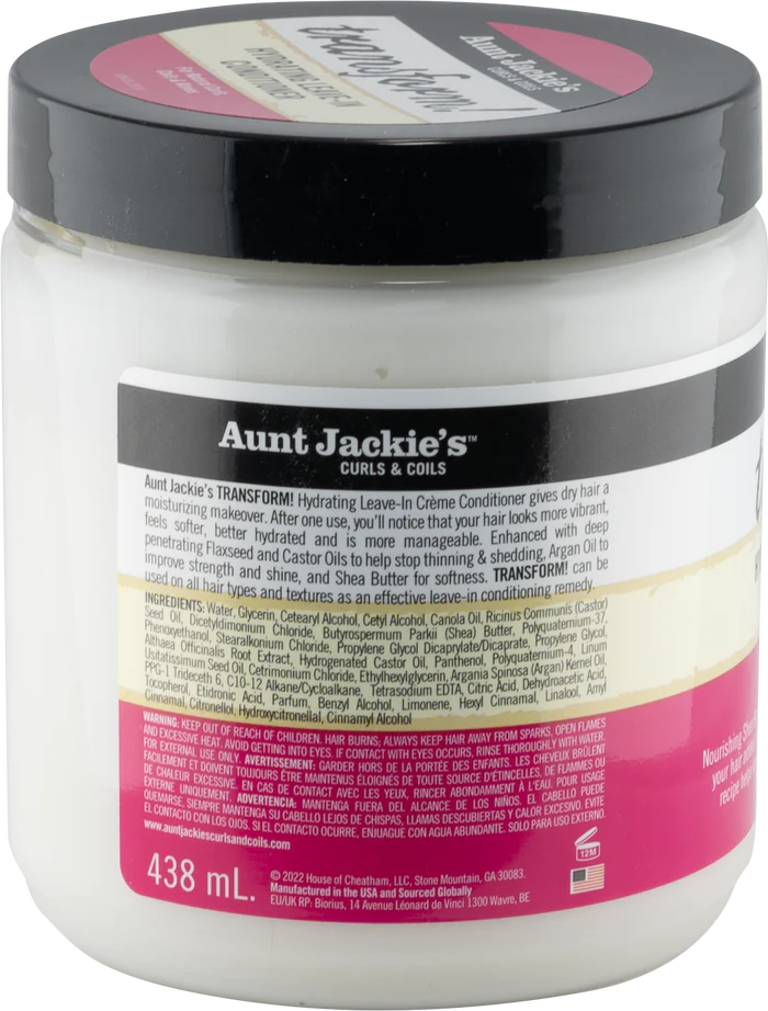 Aunt Jackie's Curls and Coils Transform Hydrating Leave-In Creme Conditioner for All Hair Types and Textures, 15 oz x-pression