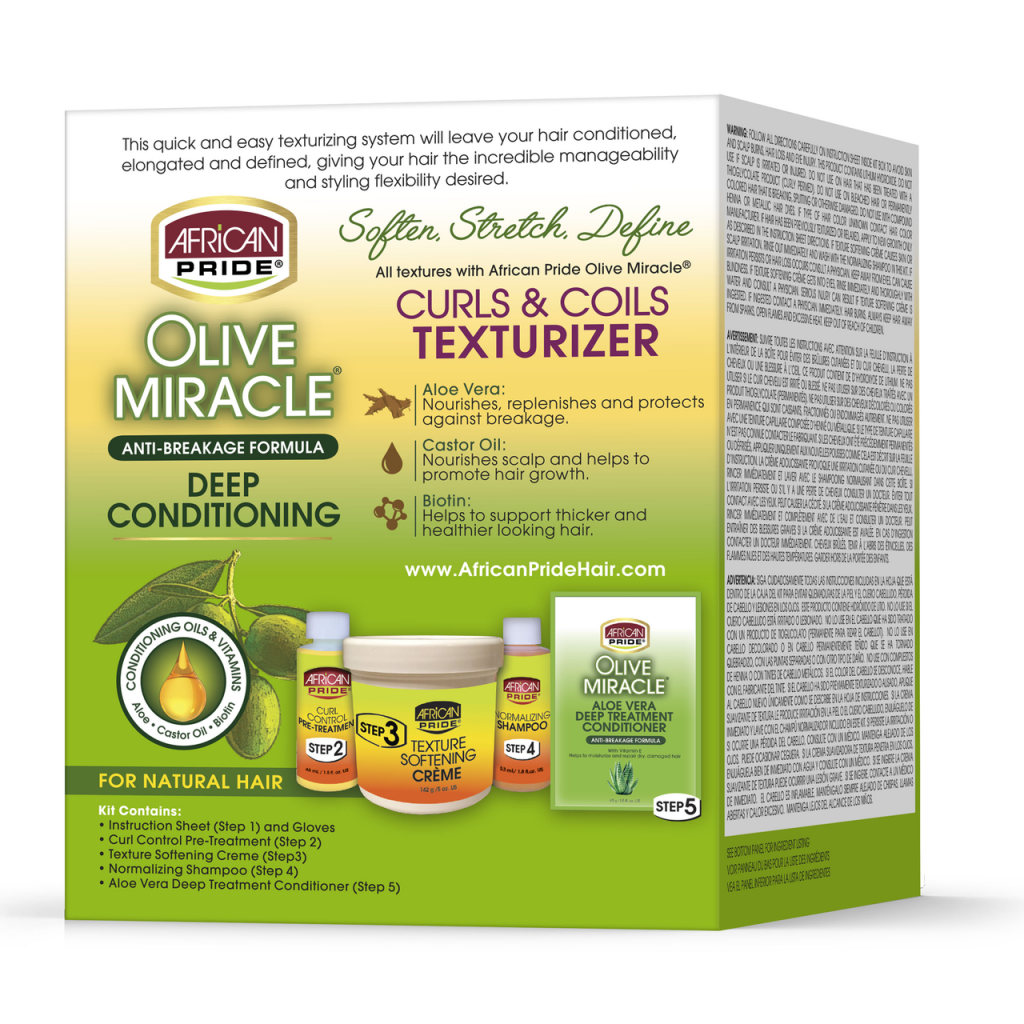 African Pride Olive Miracle Deep Conditioning Curls And Coils Texturizer Kit