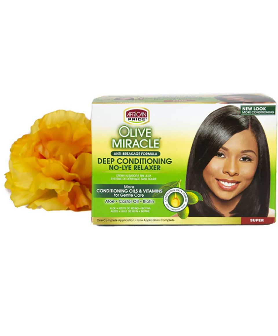 African Pride Olive Miracle Anti Breakage Deep Conditioning No Lye Relaxer, Super