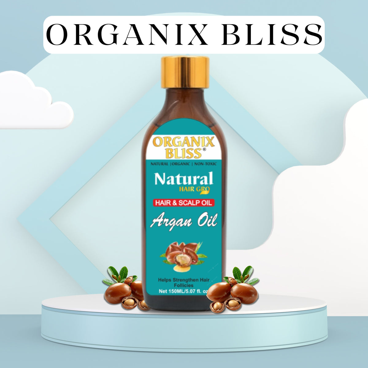 Organix Bliss Argan Hair & Scalp Oil (150ml/5.07 fl oz) – Natural Organic Hair Growth Oil to Strengthen Hair Follicles, Smooth Frizz & Add Shine – Non-Toxic Nourishing Treatment