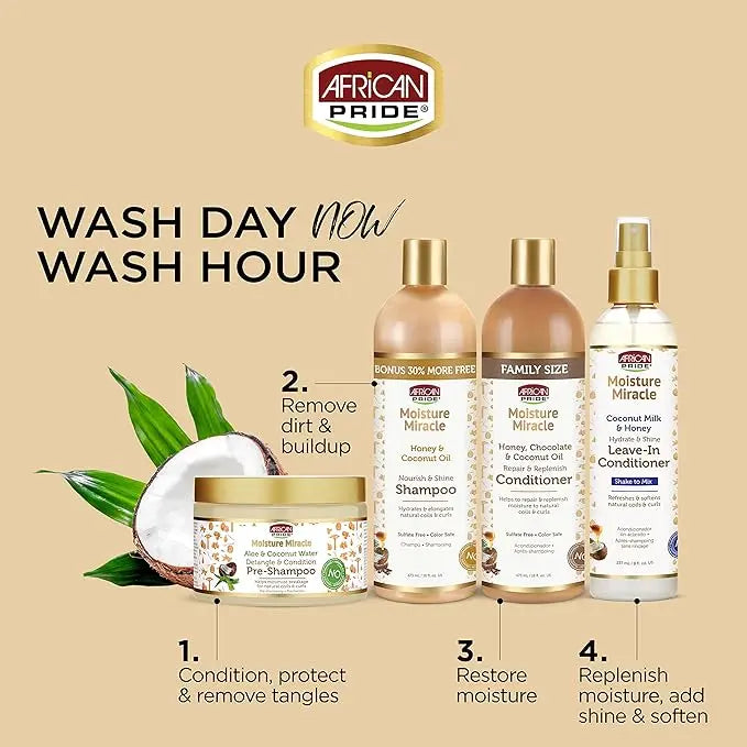 African Pride Moisture Miracle Aloe, Coconut Water Detangle and Condition Pre-Shampoo (12 Oz) My Store