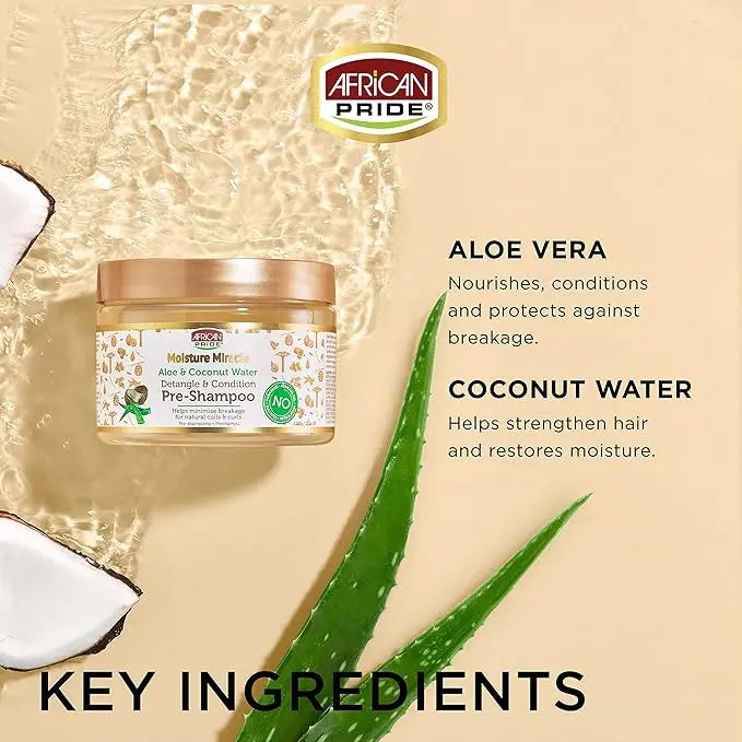 African Pride Moisture Miracle Aloe, Coconut Water Detangle and Condition Pre-Shampoo (12 Oz) My Store