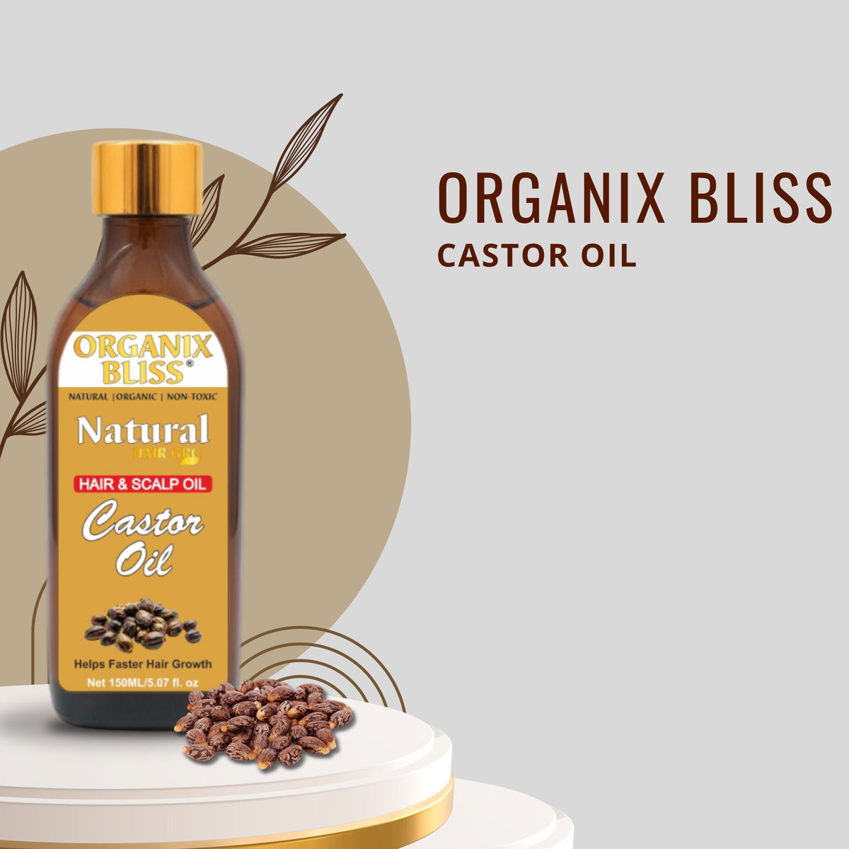 Organix Bliss Castor Oil for Hair Growth & Scalp Care — 100% Pure, Natural, and Organic Hair Oil for Faster Hair Growth, Healthy Scalp, and Stronger Roots — 150ml / 5.07 fl. oz