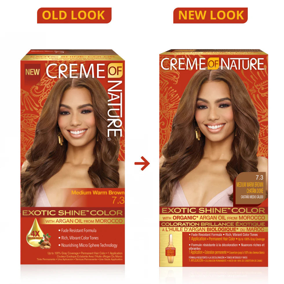 Exotic Shine Hair Color by Crème of Nature, 7.3 Medium Warm Brown, with Argan Oil from Morocco, 1 Application x-pression