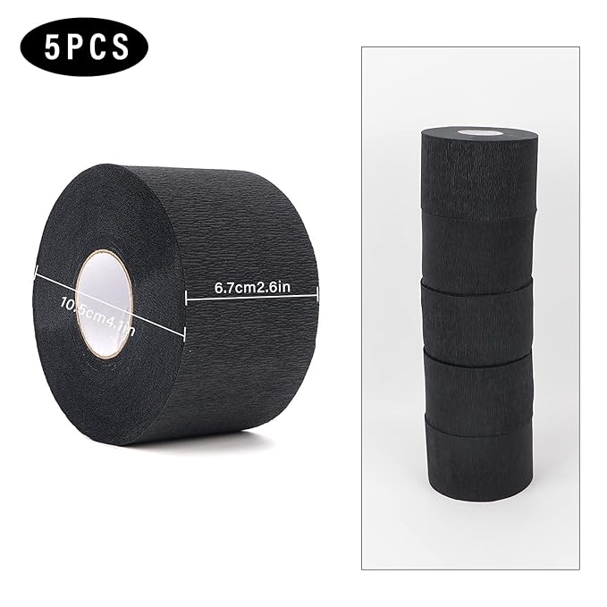 Disposable Neck Strips 5 Rolls, Ooloveminso Barber Stretchy Paper Neck Band Hairdressing Accessory for Salon Haircut Styling 500 Strips (Black) x-pression