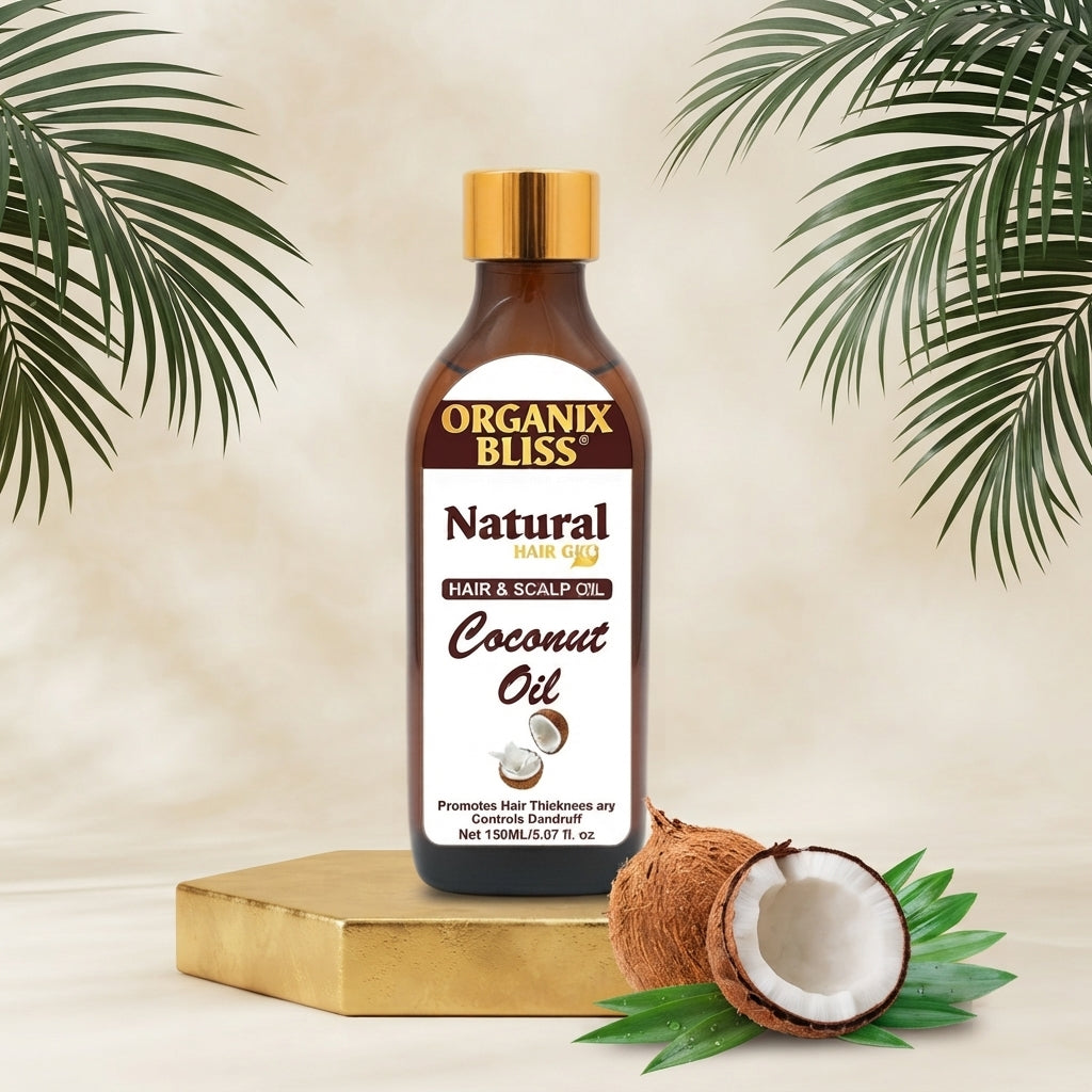 Organix Bliss Natural Coconut Oil for Hair Growth — 100% Pure Hair & Scalp Oil to Boost Thickness & Control Dandruff — 150ml / 5.07 fl. oz