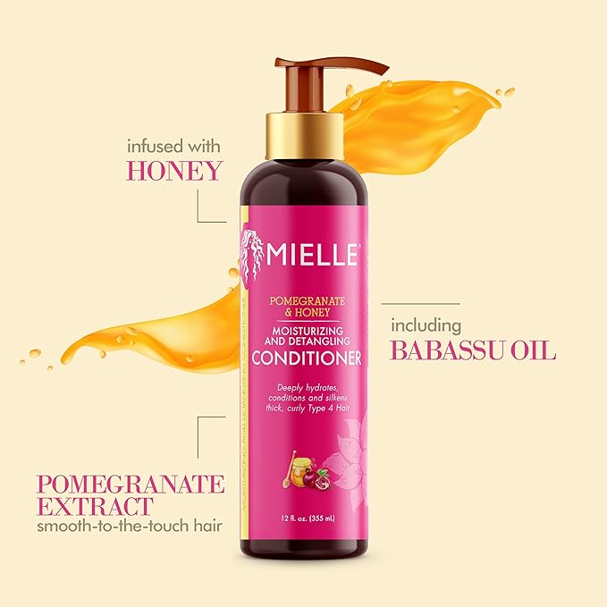 Mielle Organics Pomegranate & Honey Detangling Conditioner, Hydrating & Moisturizer For Dry, Damaged, & Frizzy Hair, Treatment For Thick Curly Wavy Hair Type 4 Hair, 12-Fluid Ounces x-pression