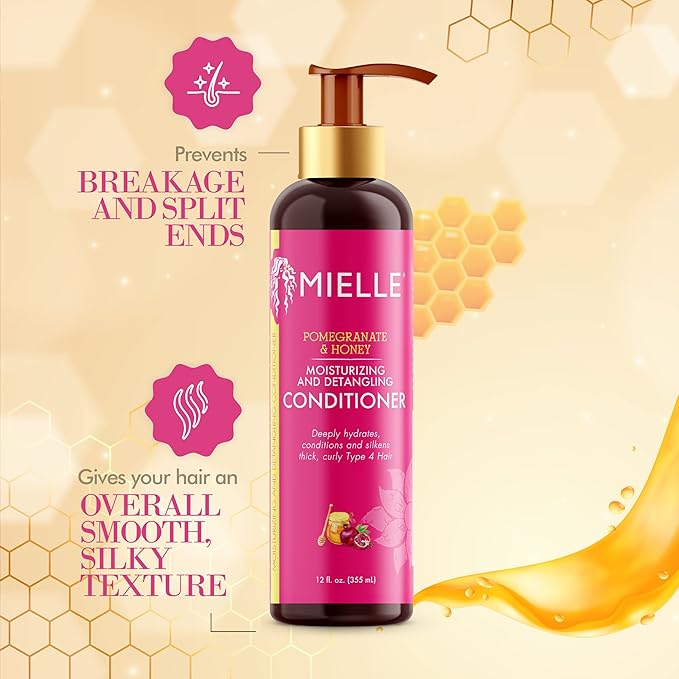 Mielle Organics Pomegranate & Honey Detangling Conditioner, Hydrating & Moisturizer For Dry, Damaged, & Frizzy Hair, Treatment For Thick Curly Wavy Hair Type 4 Hair, 12-Fluid Ounces x-pression