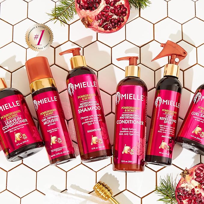 Mielle Organics Pomegranate & Honey Detangling Conditioner, Hydrating & Moisturizer For Dry, Damaged, & Frizzy Hair, Treatment For Thick Curly Wavy Hair Type 4 Hair, 12-Fluid Ounces x-pression