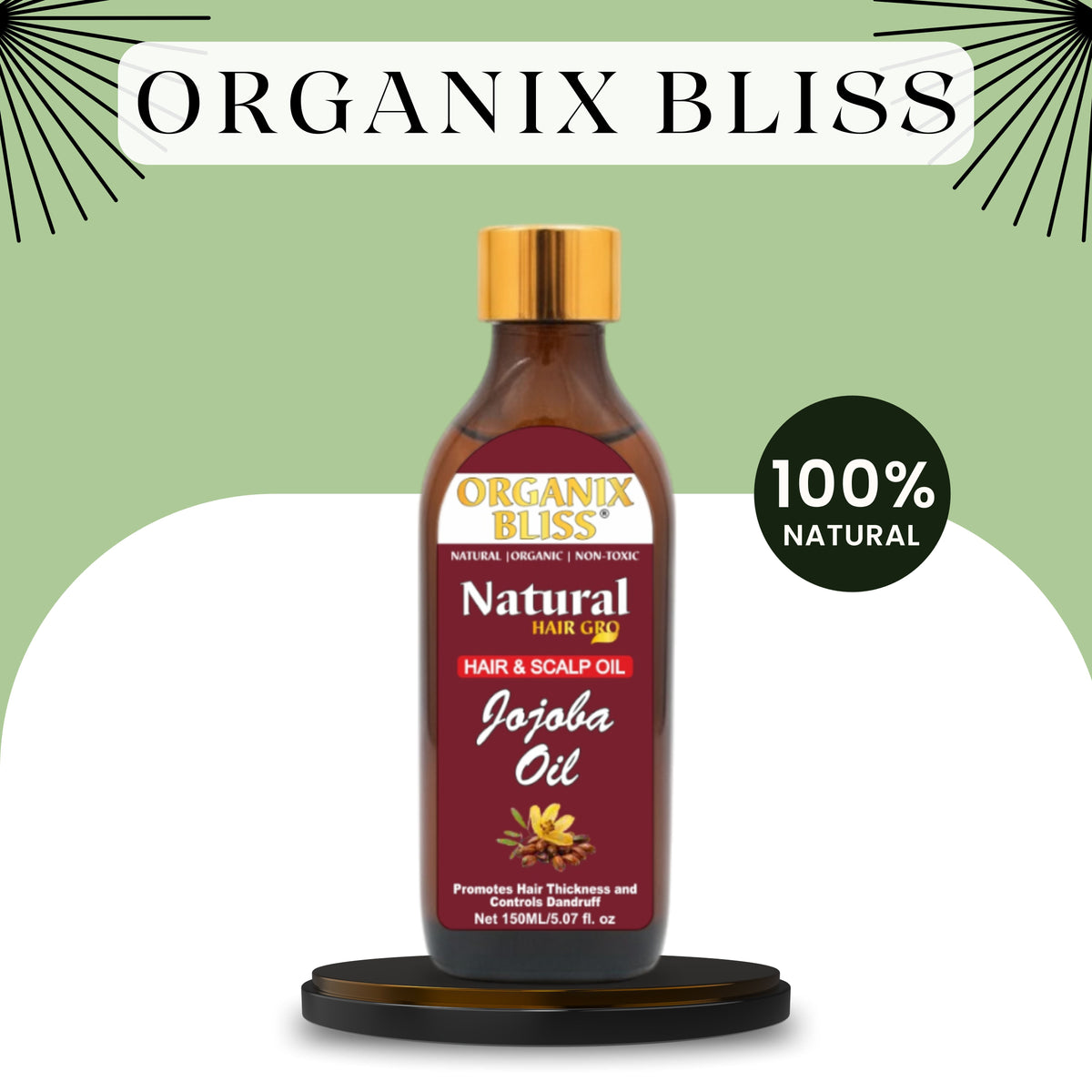 Organix Bliss Jojoba Oil for Hair and Scalp — 100% Pure Natural Hair Oil for Hair Thickness, Anti-Dandruff Treatment, and Deep Moisture — 150ml / 5.07 fl. oz