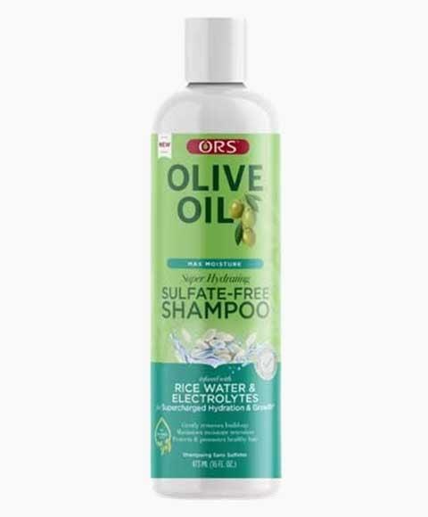 ORS Olive Oil Max Moisture Super Hydrating Sulfate-Free Shampoo, Infused with Rice water and Electrolytes for Supercharged Hydration & Growth 16.0 Ounce